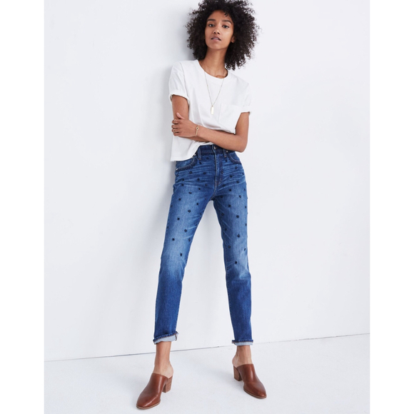 Madewell Denim - Madewell The High Rise Slim Boyjean 25 Floral Embroidery Beaded Edition Jeans